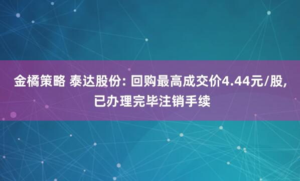 金橘策略 泰达股份: 回购最高成交价4.44元/股, 已办理完毕注销手续