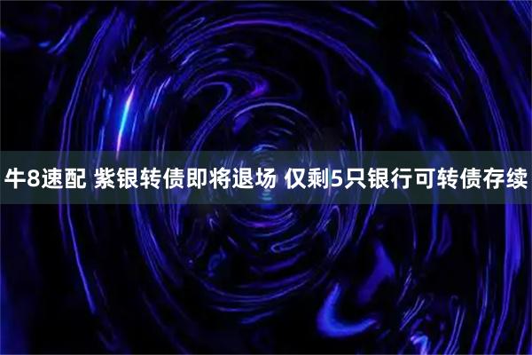 牛8速配 紫银转债即将退场 仅剩5只银行可转债存续